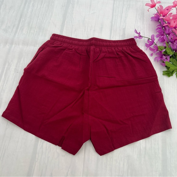 Women’s Drawstring Linen Summer Burgundy with 2 Pockets Shorts size S - Picture 2 of 8